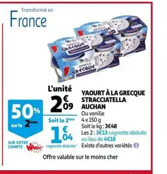 Auchan Yaourt À La Grecque Stracciatella Auchan offre