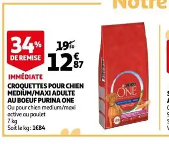 Auchan Croquettes Pour Chien Medium/Maxi Adulte Au Boeuf Purina One offre