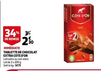 Auchan Tablette De Chocolat Extra Cote D'Or offre