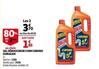 Auchan Gel Déboucheur 5 Min Chrono Ouragan offre