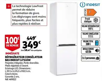 Auchan Réfrigérateur Congélateur Bas Indesit Li7s1ew offre