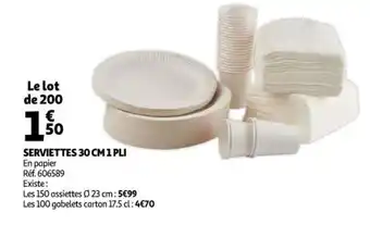 Auchan Serviettes 30 Cm 1 Pli offre