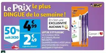 Auchan Lot De 3 Stylos Bic offre