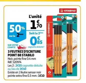 Auchan 3 Feutres D'Exriture Point 88 Stabilo offre