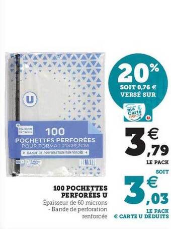 100 Pochettes Perforées U