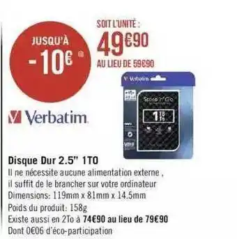 Géant Casino Disque Dur 2.5 offre