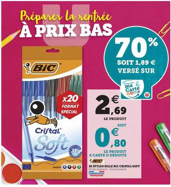 Super U 20 Stylos Bille Bic Cristal Soft offre