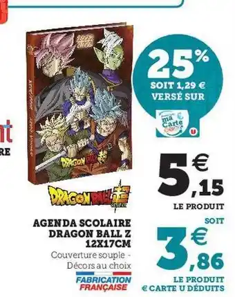 Super U Agenda Scolaire Dragon Ball Z 12 X 17 Cm offre