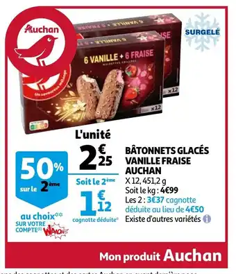 Auchan Bâtonnets glacés vanille fraise auchan offre