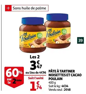 Auchan Pâte à tartiner noisettes et cacao poulain offre