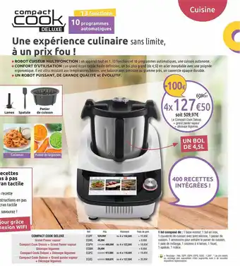 Compact Cook Deluxe + Grand Panier Vapeur + Découpe Légumes