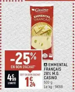 Spar Emmental Français 28% M.g. Casino offre