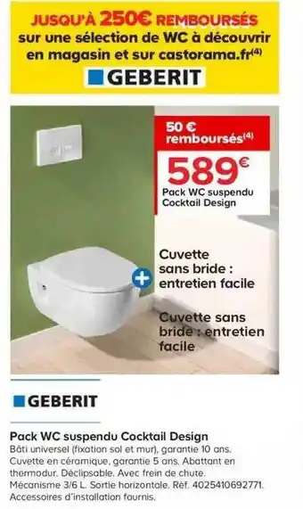 Castorama Pack Wc Suspendu Cocktail Design Geberit offre