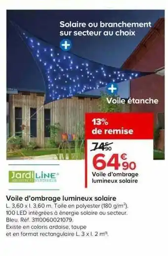 Castorama Voile D'ombrage Lumineux Solaire Jardiline offre