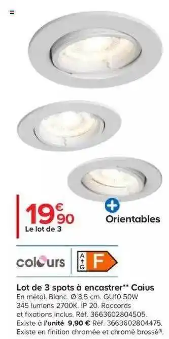 Castorama Lot De 3 Spots à Encastrer Caius Colours offre
