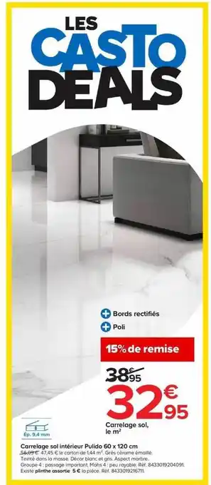 Castorama Carrelage Sol Intérieur Pulido 60 X 120 Cm offre