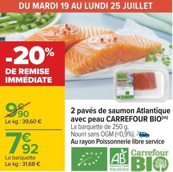 Carrefour Carrefour bio 2 pavés de saumon atlantique avec peau offre