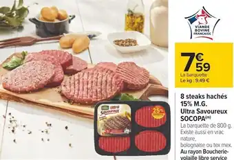 Carrefour Socopa 8 steaks hachés 15% m.g. ultra savoureux offre