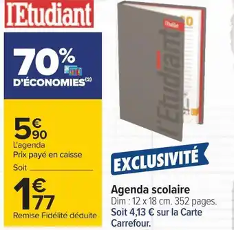 Carrefour L'etudiant agenda scolaire offre