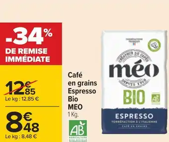 Carrefour Meo café en grains espresso bio offre