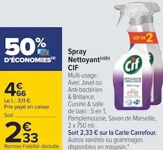 Carrefour Cif spray ménager offre