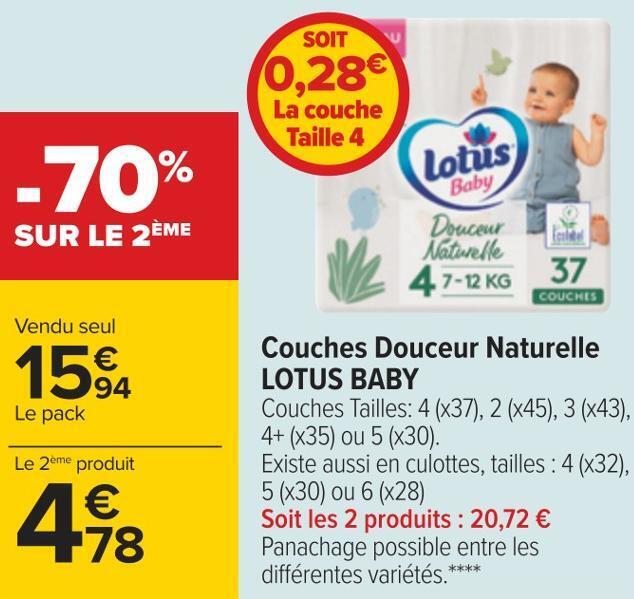 Promo Lotus baby couches douceur naturelle chez Carrefour