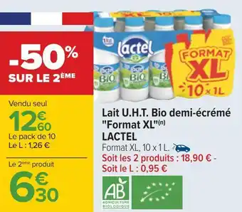 Carrefour Lactel lait u.h.t. bio demi-écrémé "format xl" offre