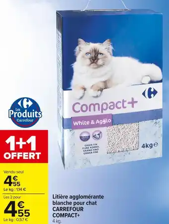 Carrefour Market Carrefour compact+ litière agglomérante blanche pour chat offre