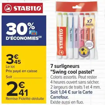 Carrefour Stabilo 7 surligneurs "swing cool pastel" offre