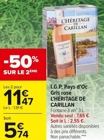 Carrefour Market L’héritage de carillan i.g.p. pays d’oc gris rosé offre