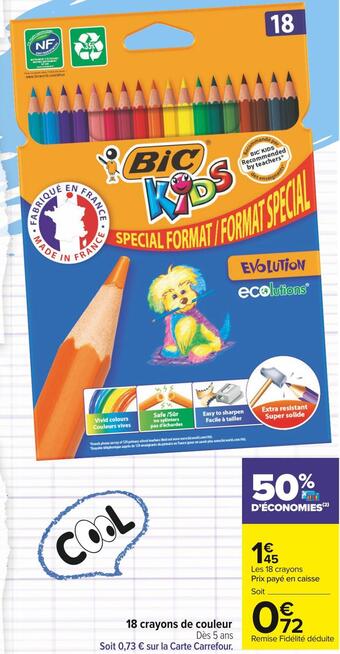 Carrefour Market Bic 18 crayons de couleur offre