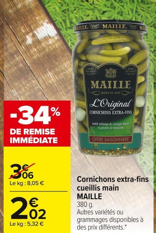 Promo Maille cornichons extrafins cueillis main chez Carrefour Market