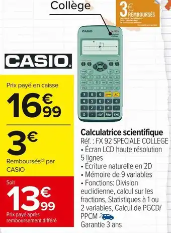 Carrefour Market Casio calculatrice scientifique offre