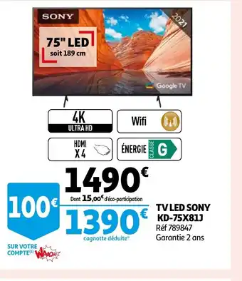 Auchan TV Led Sony KD-75X81J offre