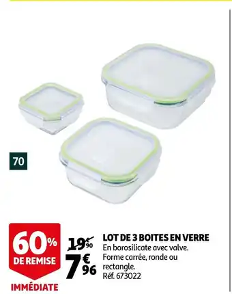 Auchan Lot De 3 Boites En Verre offre