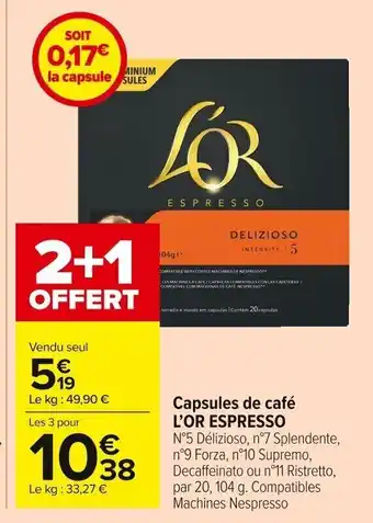 Carrefour Market Capsules de café l'Or Espresso offre