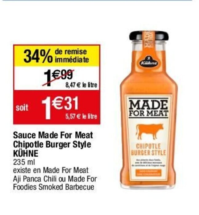 Promo Sauce Made For Meat Chipotle Burger Style Kühne chez Migros