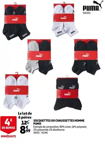 Auchan Socquettes Ou Chaussettes Homme Puma offre