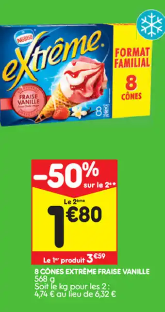 Leader Price 8 Cônes Extreme Fraise Vanille offre