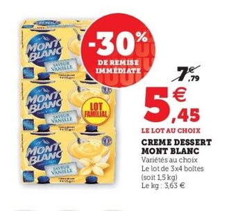 Super U Creme dessert mont blanc offre