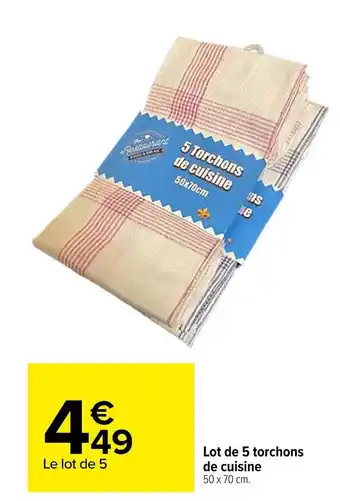 Carrefour Lot de 5 torchons de cuisine offre