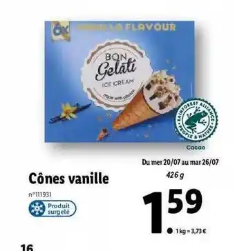 Lidl Cônes Vanille Bon Gelati offre