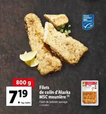 Lidl Filets De Colin D'alaska Msc Meunière offre