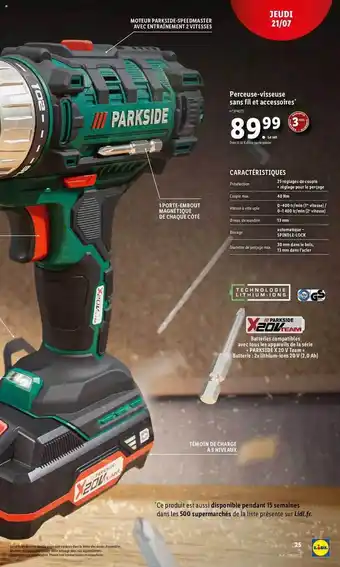 Lidl Perceuse-visseuse Sans Fil Et Accessoires Parkside offre