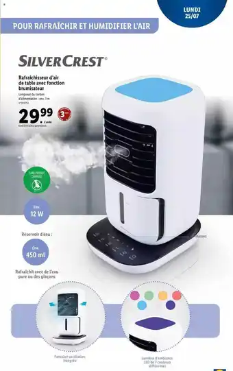 Lidl Rafraîchisseur D'air De Table Avec Fonction Brumisateur Silvercrest offre