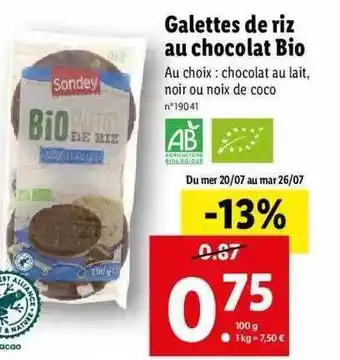 Galettes De Riz Au Chocolat Bio Sondey