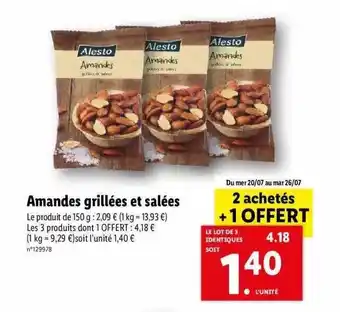 Lidl Amandes Grillées Et Salées Alesto offre