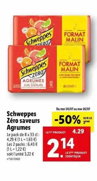 Lidl Schweppes Zéro Saveurs Agrumes offre