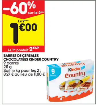 Leader Price Barres de céréales chocolatées kinder country offre