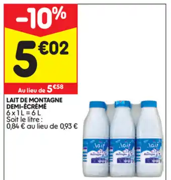 Leader Price Lait de montagne demi-écrémé offre